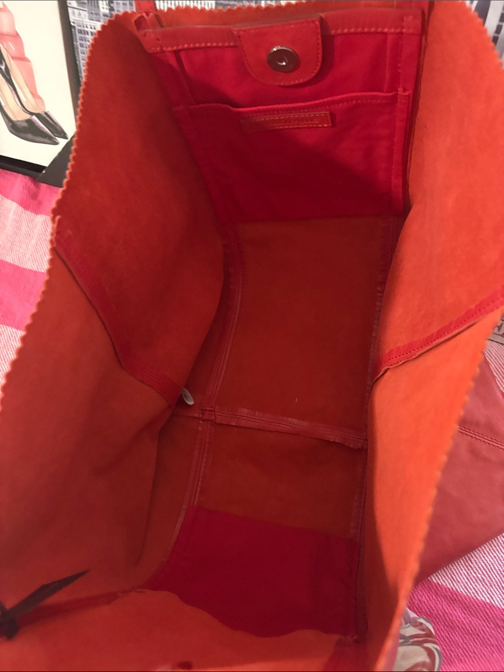 Banana Republic Pale Red Leather Scalloped-Top Tote - Picture 15 of 16